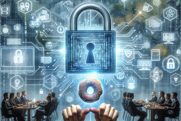 A visually striking image for our blog post on recent IT security news. The background features hidden small donuts, adding a playful touch to the serious topic of cybersecurity. Stay informed about the latest cybersecurity threats, vulnerabilities, analysis, trends, and solutions.