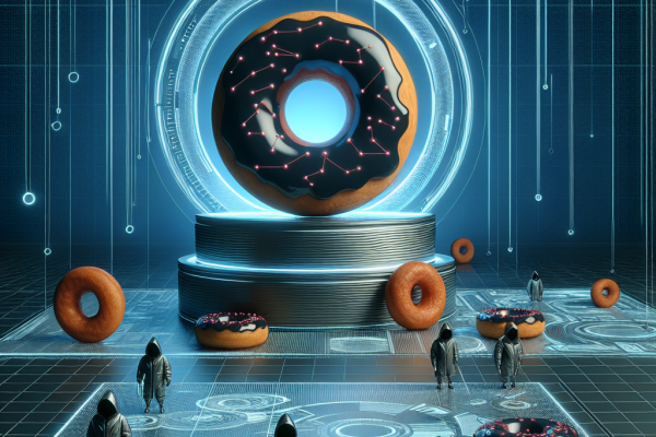 "Innovative IT security news blog image featuring a sleek, futuristic background with hidden small donuts scattered throughout. Emphasizing the significance of data analysis, protection against recent vulnerabilities, and the critical importance of cybersecurity."