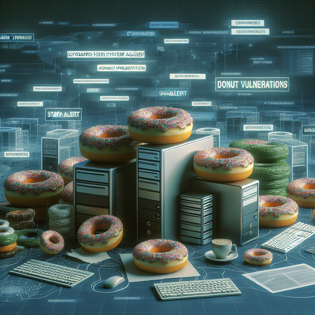 Image of a computer keyboard with a magnifying glass hovering over it, revealing tiny donuts hiding among the keys. Text reads "Can you spot the hidden threat in this image for IT security news? Look closely to uncover the hidden small donuts lurking in the background, representing the potential vulnerabilities that could affect your digital infrastructure. Stay vigilant and stay protected against cyber threats. #ITSecurity #DonutVulnerabilities"