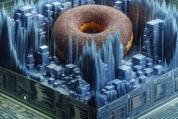An illustration of a high-tech digital landscape with coding and data streams, with hidden donuts symbolizing cybersecurity vulnerabilities waiting to be discovered. Stay vigilant and informed with the latest cybersecurity news and updates.