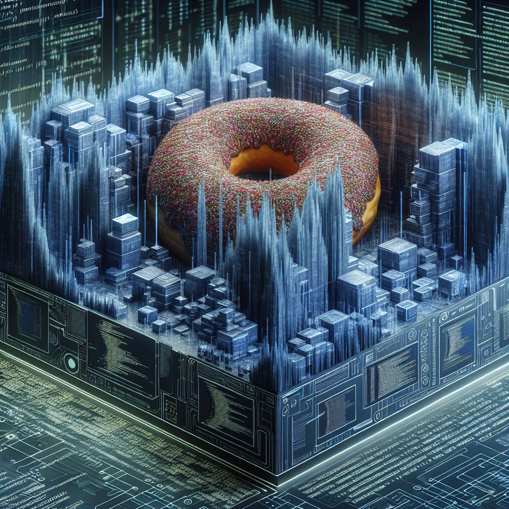 An illustration of a high-tech digital landscape with coding and data streams, with hidden donuts symbolizing cybersecurity vulnerabilities waiting to be discovered. Stay vigilant and informed with the latest cybersecurity news and updates.