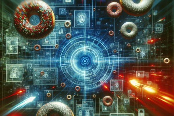 Blurred background of hidden small donuts, emphasizing urgency and importance of latest critical security vulnerability CVE-2025-23006 in SonicWall SMA1000 Appliance Management Console.