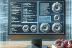 A sleek and modern image of a computer screen displaying a complex coding interface, symbolizing IT security news. Hidden amongst the lines of code are tiny donuts, adding a quirky element to the serious topic of cybersecurity.