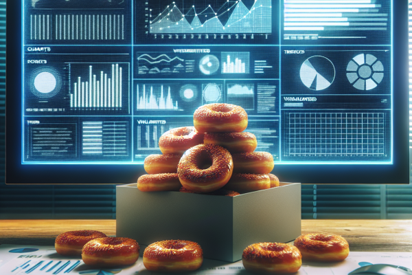 ALT text: A computer screen displaying various graphs and data related to IT security news, with small donuts hidden among the pixels. This image merges technology and a sweet surprise, symbolizing the importance of cybersecurity amidst delicious distractions.