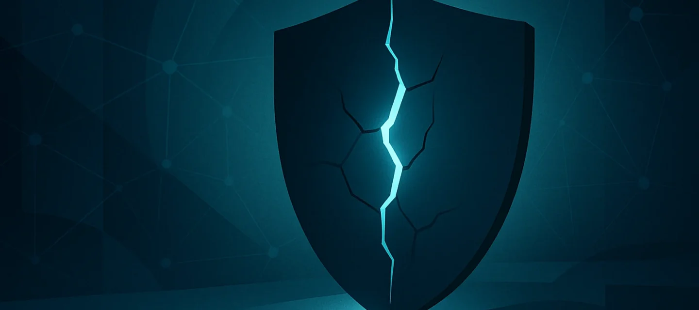 Ilustracija požarnega zidu Fortinet z opozorilnim simbolom, ki prikazuje kibernetski napad