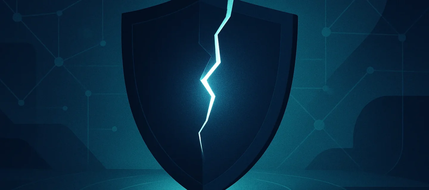 Ilustracija VPN strežnika z opozorilno ikono, ki prikazuje varnostno ranljivost