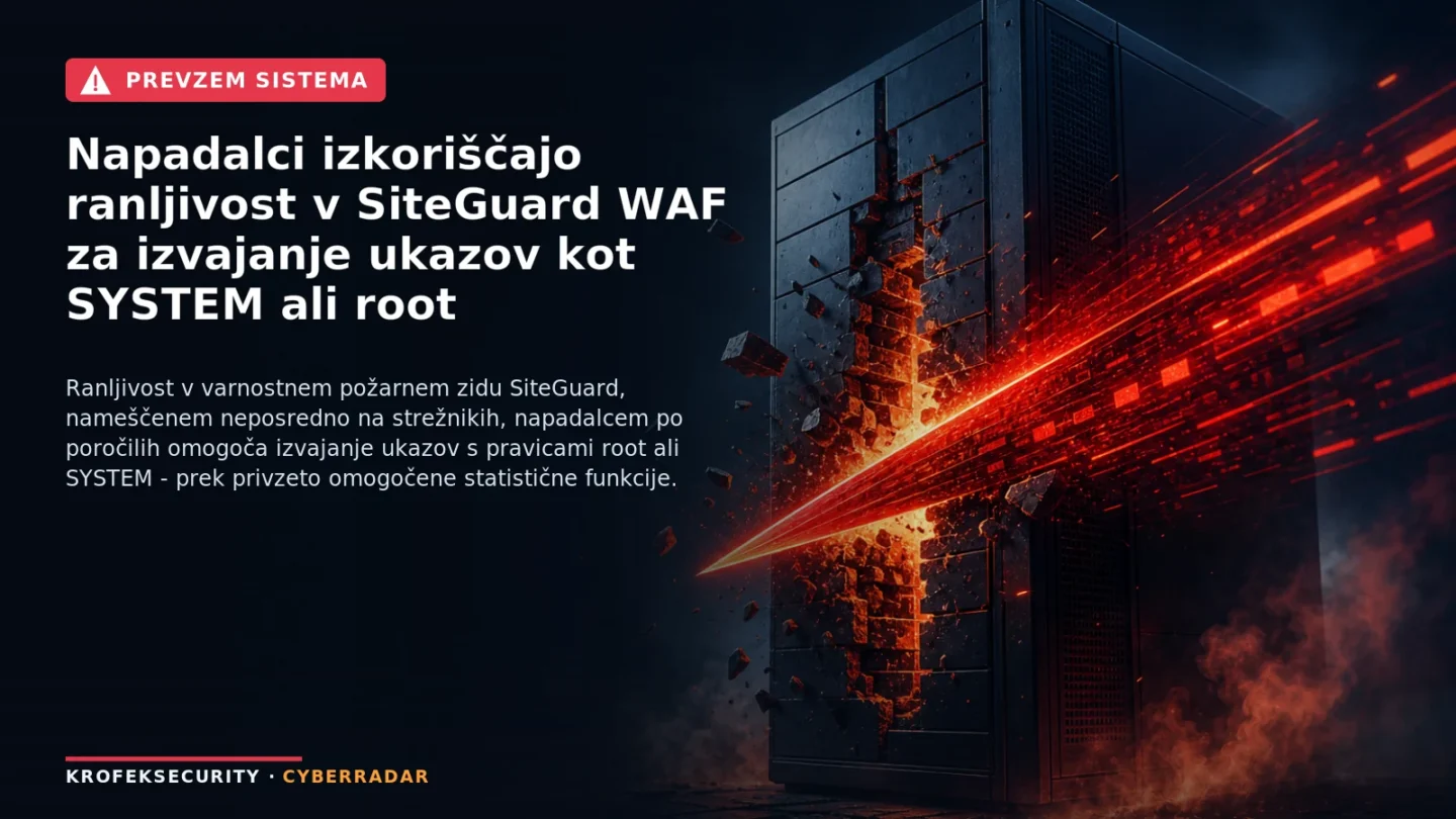 Ilustracija strežnika z opozorilno ikono, ki simbolizira varnostno ranljivost v programski opremi WAF